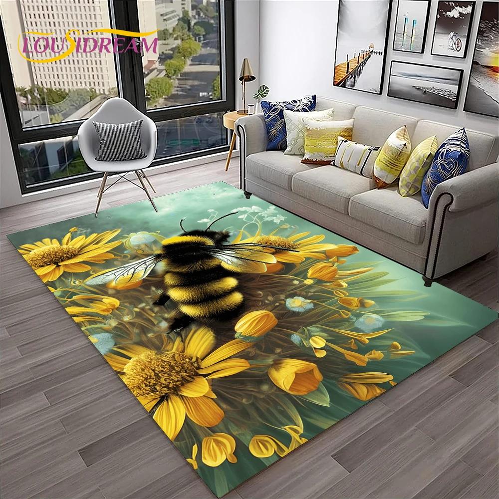 Insect Cartoon Bee Cute HoneyBee Carpet Rug for Home Living Room Bedroom Sofa Doormat Decor,kids Area Rug Non-slip Floor Mat
