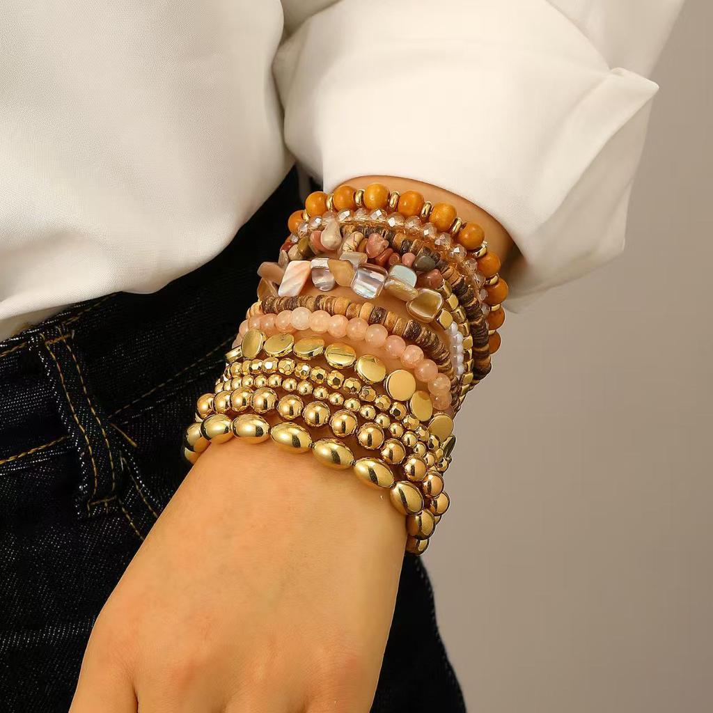 Bohemian Wood and Glass Beaded Bracelet – Ethnic Style High-End Autumn/Winter Hand Jewelry