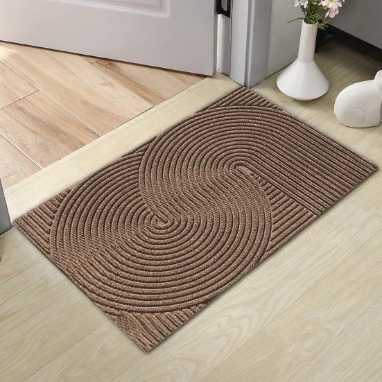 Door Mat Removes Dirt Recycled Anti-Slip Base Cuttable Geometric Pattern Indoor/Outdoor Use Entrance Rug for Kitchen Garage