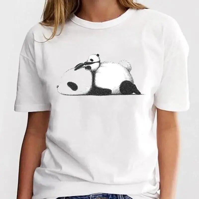 New Panda Lovely Cute T-shirt Clothing Cartoon Graphic Print Short Sleeve Fashion Casual Plus Size T Shirt Women