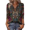 Women's 3/4 Sleeve Shirts V Neck Print Tops Casual Tops Basic Tees Blouse Loose Tops