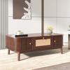 Home Reception Cocktail Tea Table Coffee Table Rattan Drawers with and Sliding Doors Storage Cabinet Solid Wood Slats Legs Natural Country Style