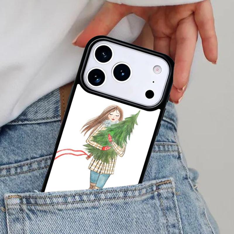 Рождественская Девочка Елка Подарок Чехол для Телефона для iPhone 16e 15 14 13 12 17 Pro Max Plus Air 17pro Чехол