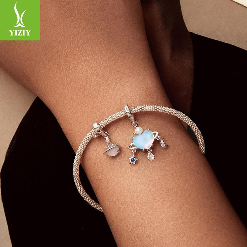 925 Silver Beads Children'S Fun Creative Blue Planet Interstellar Tour Series Diy Beaded Bracelet Accessories