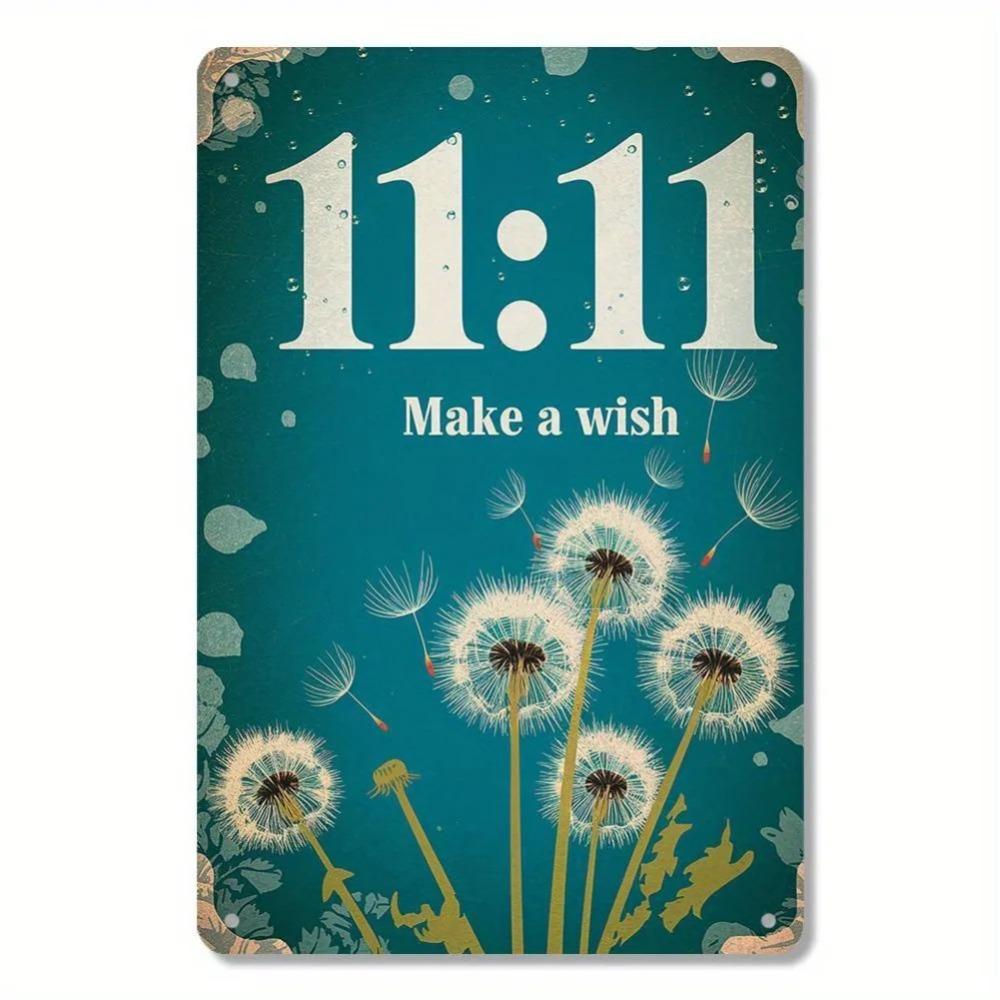 Retro Dandelion "Make a Wish at 11:11" Metal Wall Art Sign for Rustic Vintage Home Decor