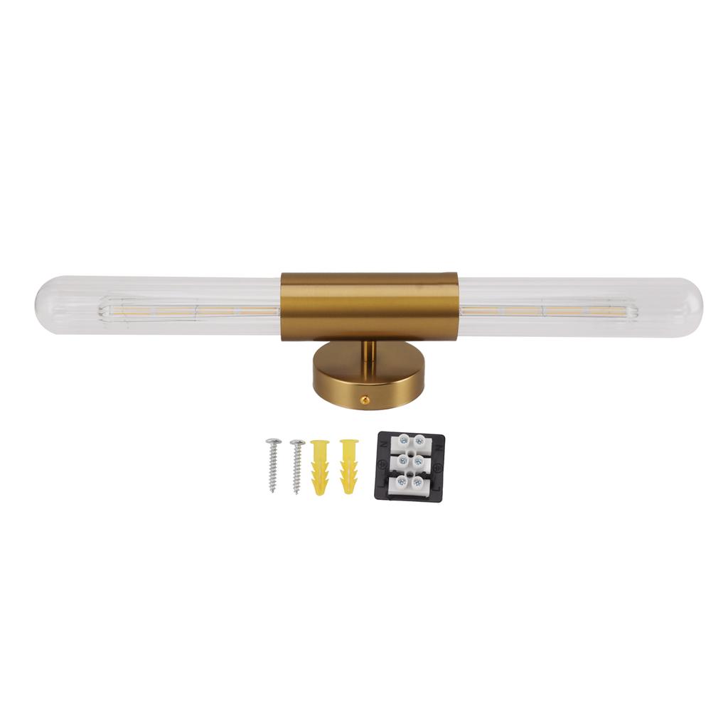 Gold Wall Sconce Light Fixture with 2 Glass Lampshade LED Bathroom Vanity Light Wall Mount Lamp for