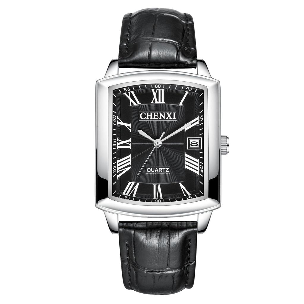 Square Watch with Leather Couple Roman Analog Wrist Waterproof Easy To Read Popular Suitable for Black Men Men's Strap Watch, Numerals, Date, Quartz,