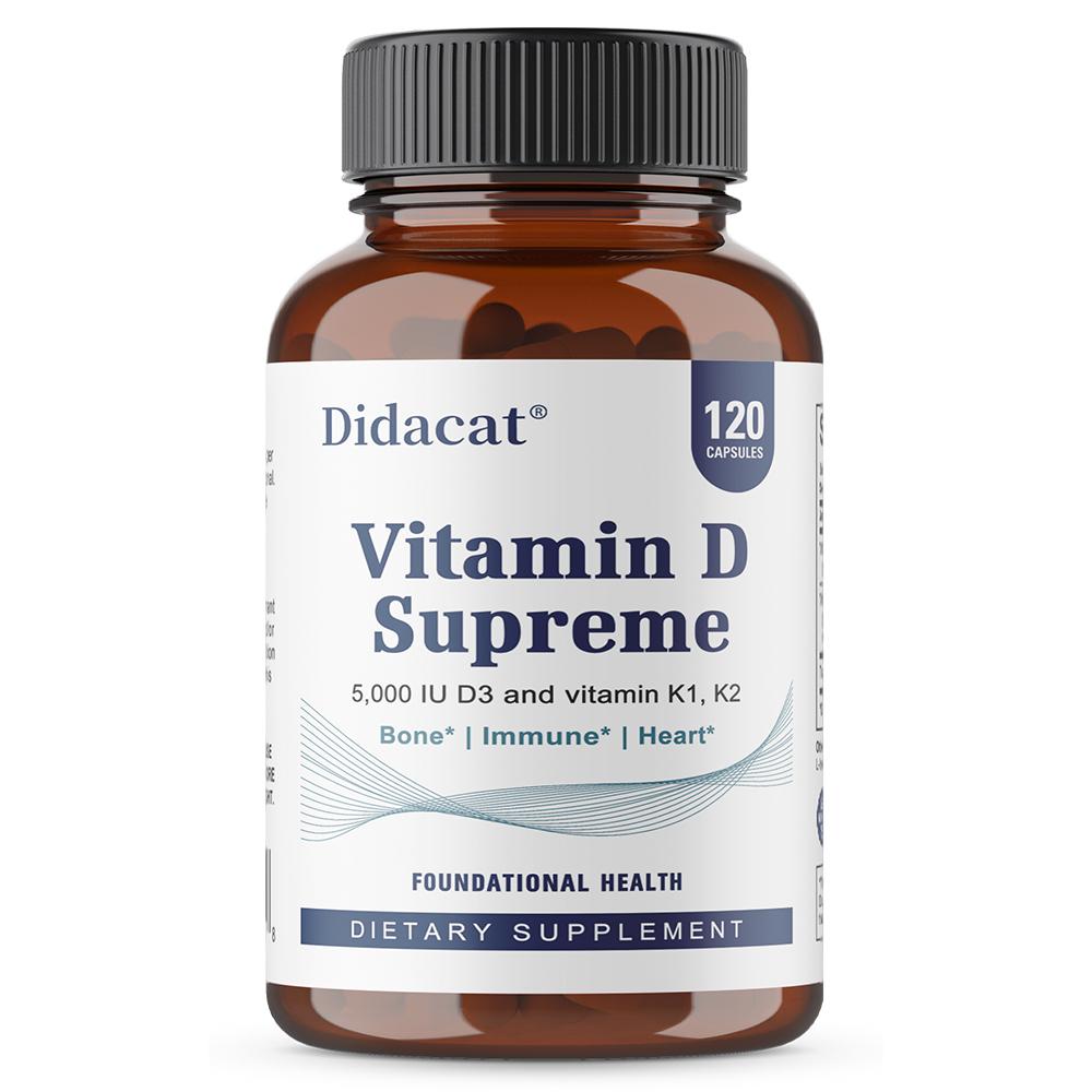 Vitamin D Supreme 5000 IU D3 with Vitamin K1 K2, 120 Capsules Bone Support