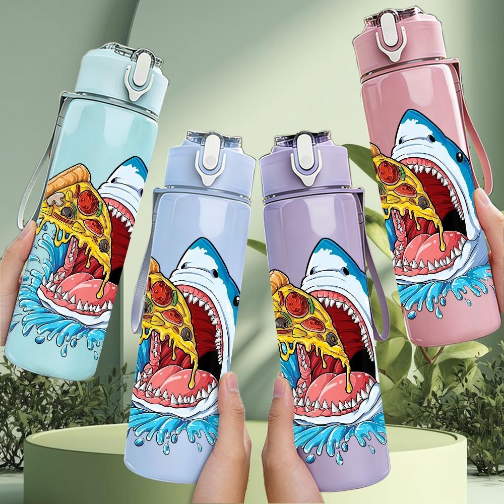 1PC Shark Bite Surfer Retro Ocean Wave Art 750ml Color Plastic Sports Water Bottle Leakproof Flip Straw Lid Suitable for Sports Office Home Use