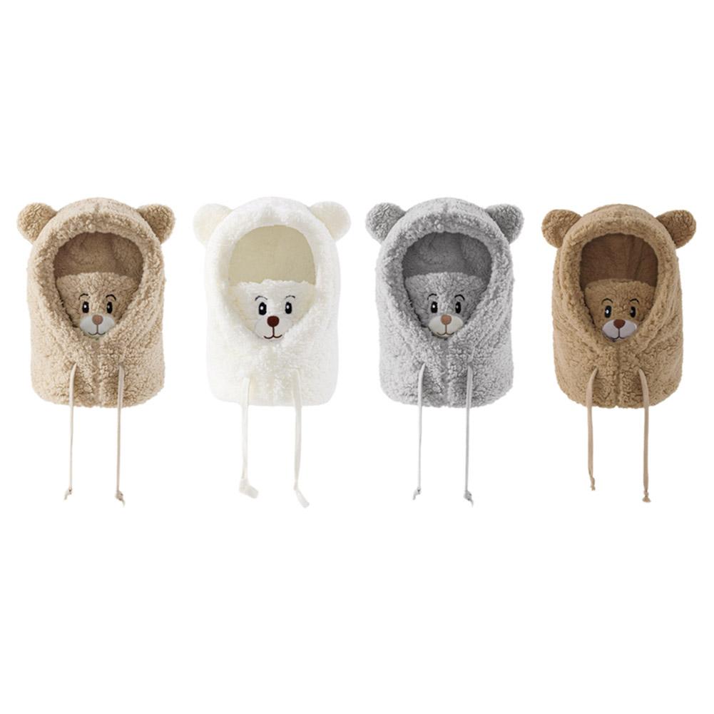 1pc Winter Cute Bear One Piece Scarf Hat For Women's Warm Plush Wind Earmuffs Bear Fabric Cycli X4G5