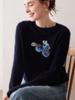 Women's Blueberry Jacquard Cashmere Sweater - 100% Pure Cashmere, Crew Neck, Long Sleeve, Warm Pullover
