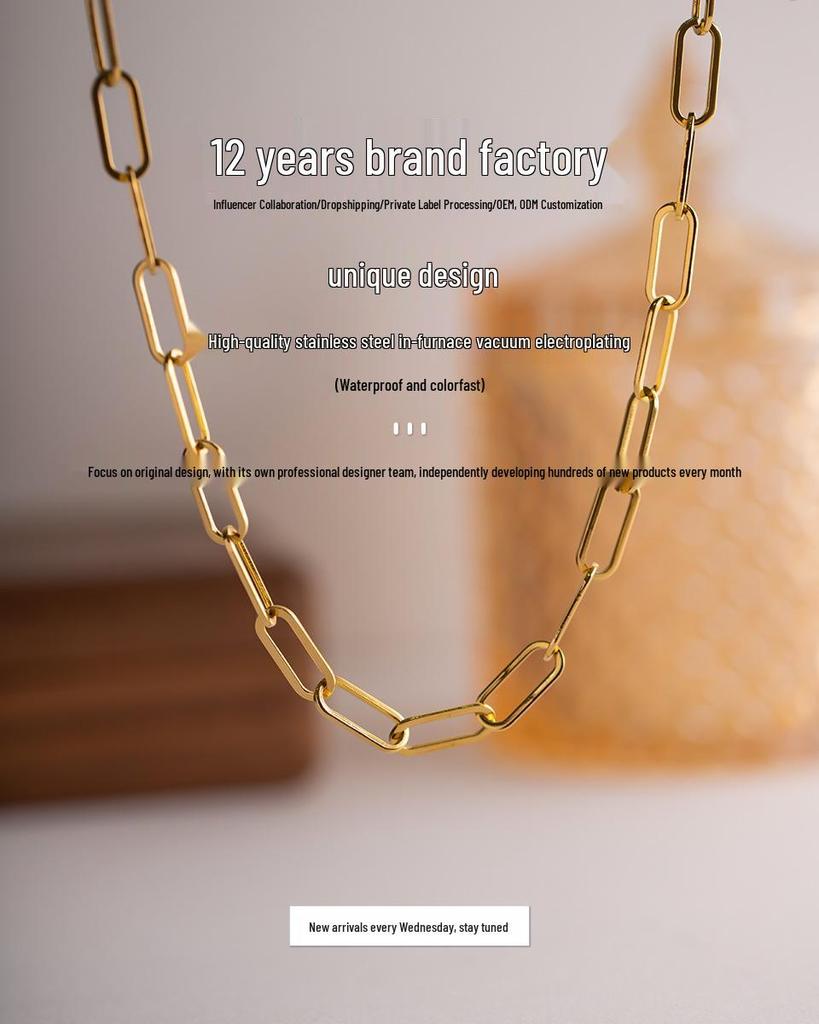 Позолоченная 18-каратным золотом толстая цепочка-чокер в виде скрепки - кулон в стиле хип-хоп/панк для женщин.