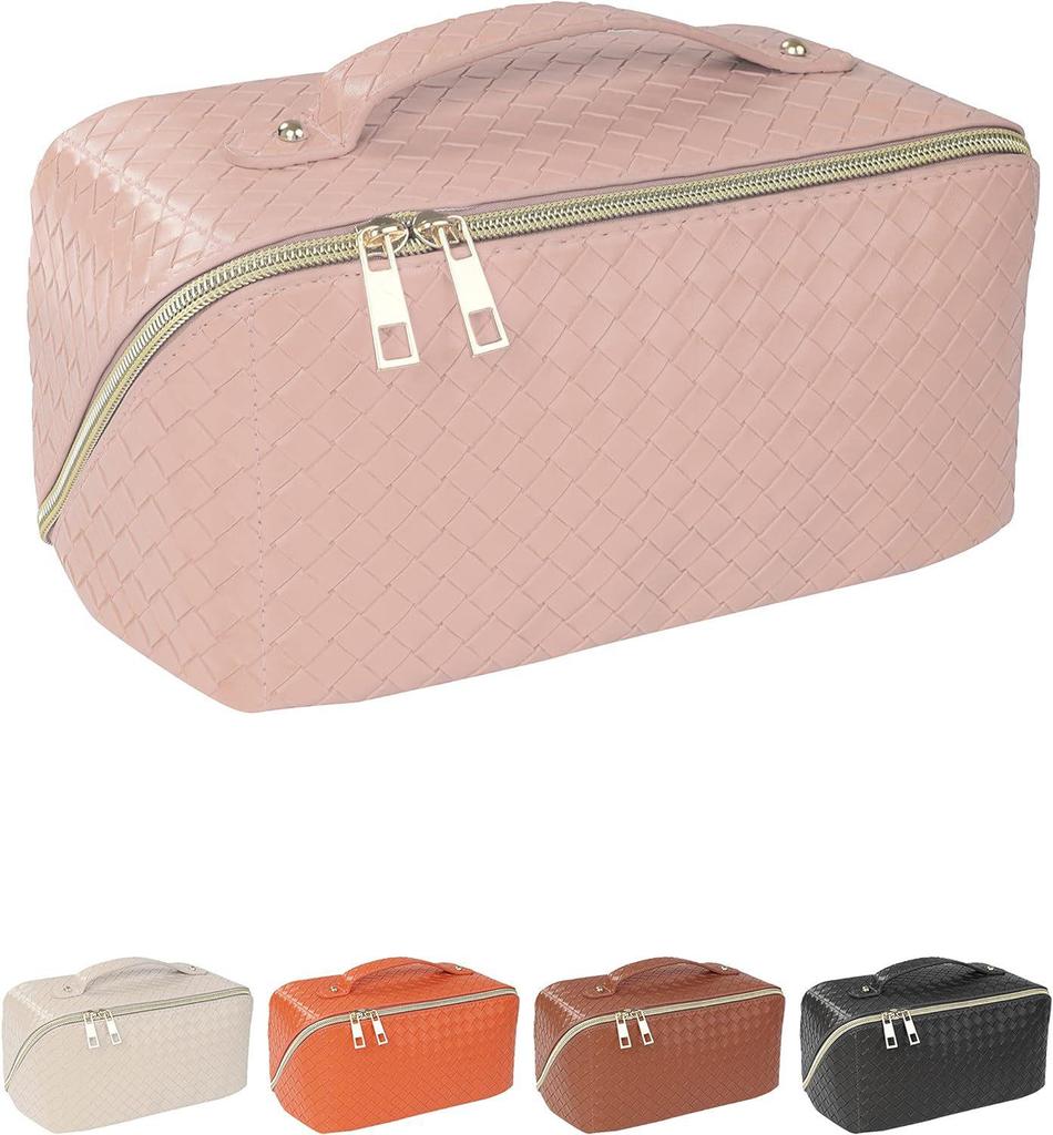 Роскошная плетеная косметичка-аккордеон с узором - большая вместимость, портативный дизайн для путешествий