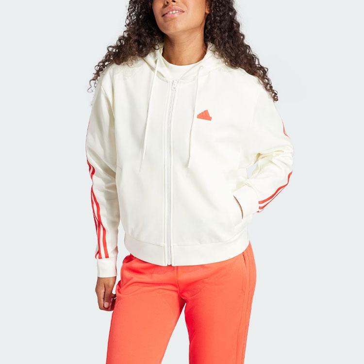 (WMNS) Худи adidas Future Icons с 3 полосками и полной молнией Азиатский размер 'White Bright Red' Женское IS3679