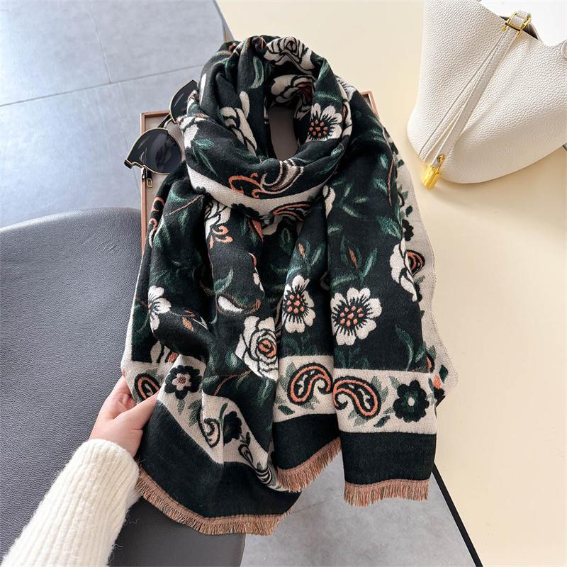 Cashmere Scarf for Women Winter Bufanda Floral Design Thick Shawl Wraps Warm Female Blanket Stoles Echarpe Femme Pashmina
