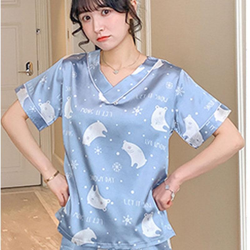 2 шт./комплект пижамы летние ледяные шелковые с короткими рукавами корейская версия сексуальных имитационных шелковых пижамных брюк большого размера домашний костюм