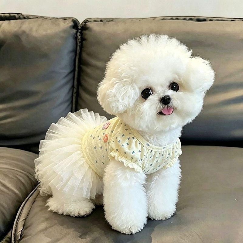 Lightweight Breathable Floral Pet Dress With Flutter Sleeves Small Dogs Cats Sun Protection Outfit
