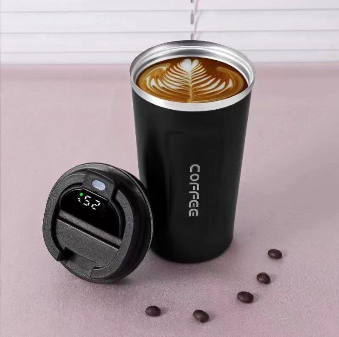 Premium 510ml Stainless Steel Thermos Coffee Cup with Digital Temperature Display High Quality Durable Black White Professional