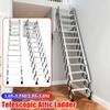 Wall-Mounted 12 Steps 2 Safe Handrail Folding Attic Ladder Durable Black White Anti-Slip for Attics/Garages/Roofs for Home Indoo