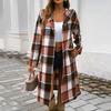 Women Spring Fall Coat with Hood Plaid Printing Loose Mid Length Long