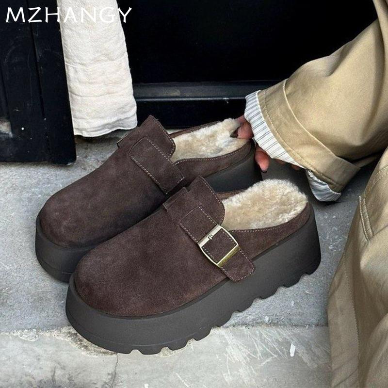 Platform Women Cotton Slippers Flats Fashion Mules Shoes Woman 2025 Trend Fad Home Flip Flosp Winter Warm New Mujer Snow Boots