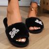 Women Slippers New Winter Home Cotton Slippers Short Plush Butterfly Rhinestones Shiny Slippers Comfortable Flat Sandals