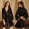 V Neck Long Sleeve Sexy Split Back Silk Nightgown