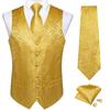 Mens Formal Wedding Waistcoat Paisley Gold Floral Suit Vest Slim Tuxedo Silk Tie Set