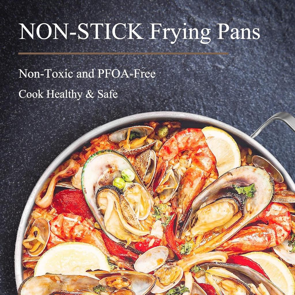 Nonstick Skillet with Lid 12 Inch Stainless Steel Pan, PFOA Free, Dishwasher and Oven Safe Cookware, Cooking Pan for Induction Compatible