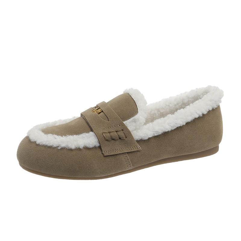 Дизайнерские винтажные женские теплые меховые туфли на плоской подошве, модные неглубокие пряжки на ремне, весна-осень, женские удобные туфли-лоферы