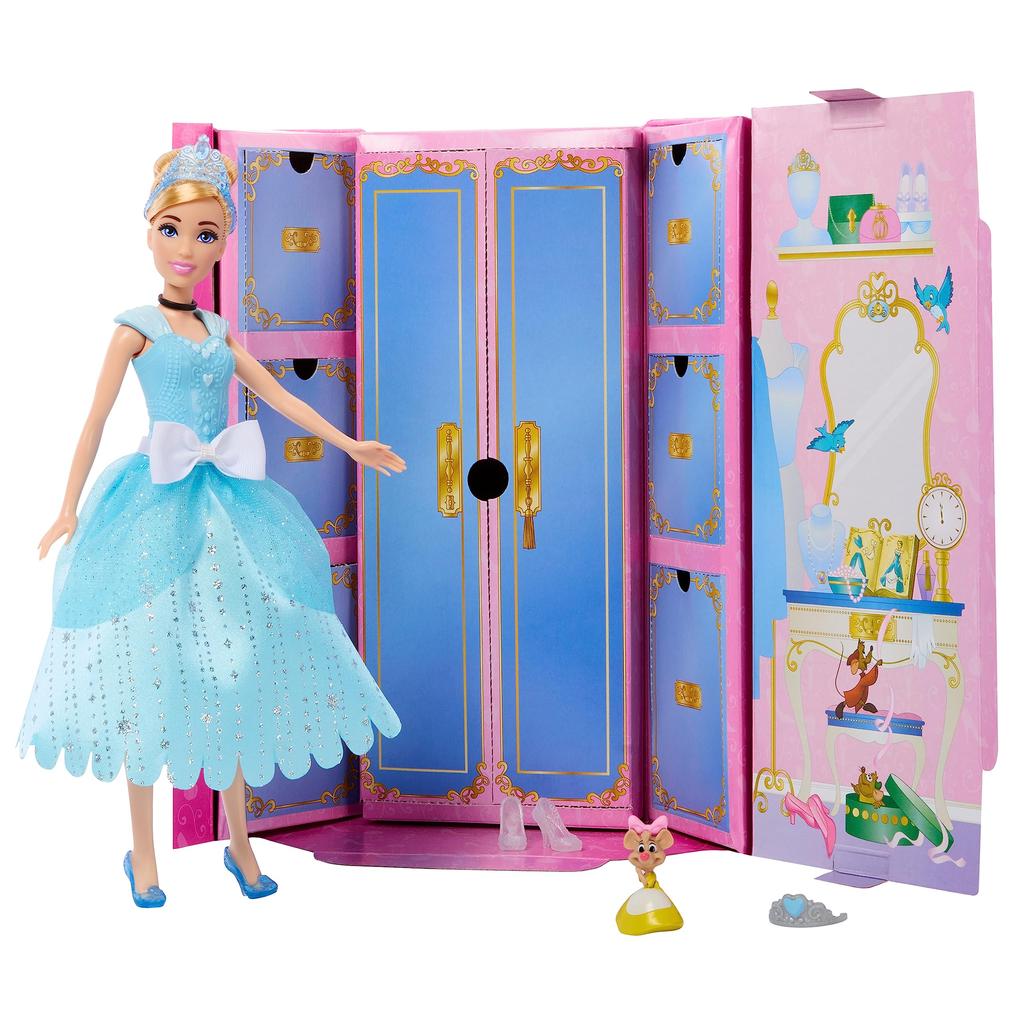 Mattel Disney Princess Secret Dress-Up Cinderella Doll and House with Accessories, Ages 3 and Up, Blue, JCR96