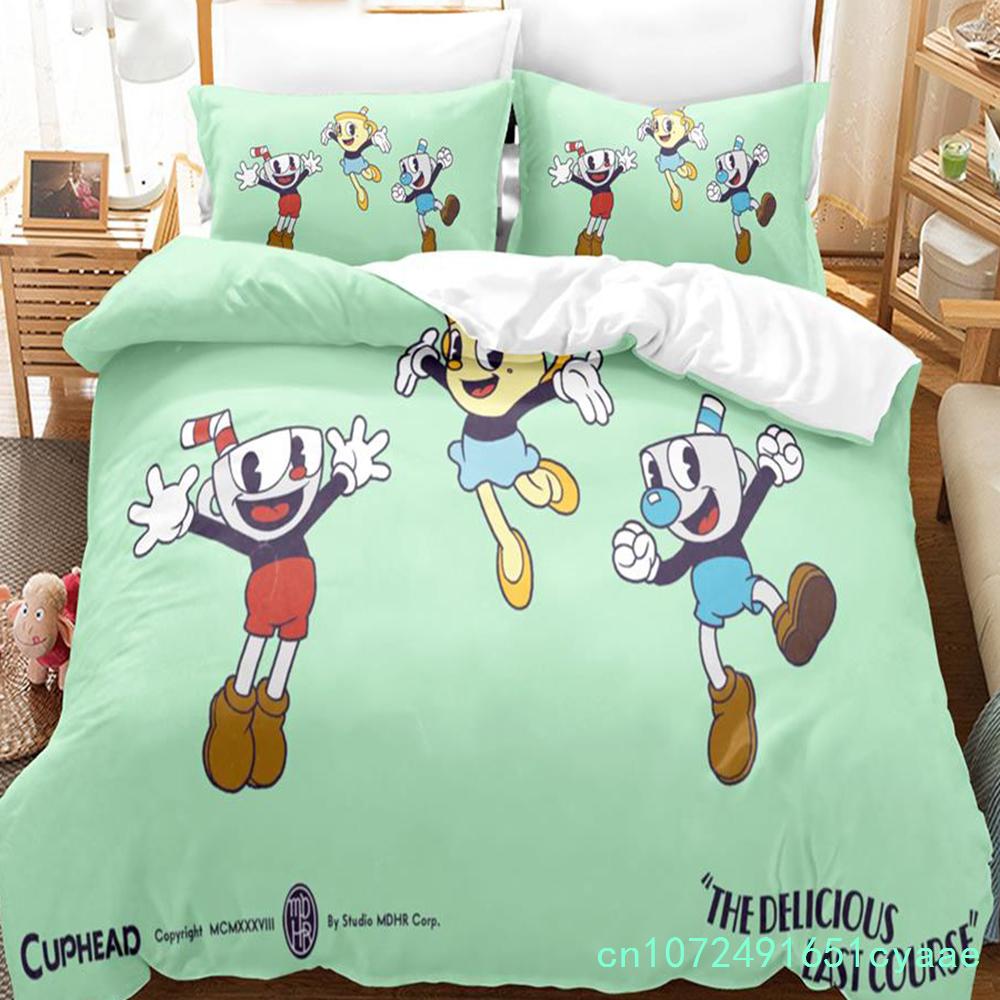 Cartoon Cuphead Show Комплект постельного белья для мальчиков и девочек Twin Queen Size Пододеяльник Наволочка Кровать для детей и взрослых Мода Домашний текстиль Текстиль