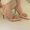 Мода 2024 Новые Женские Остроносые Розовые Туфли на Высоком Каблуке Женские Весенние Сатиновые После Пустоты Босоножки на Платформе Женские