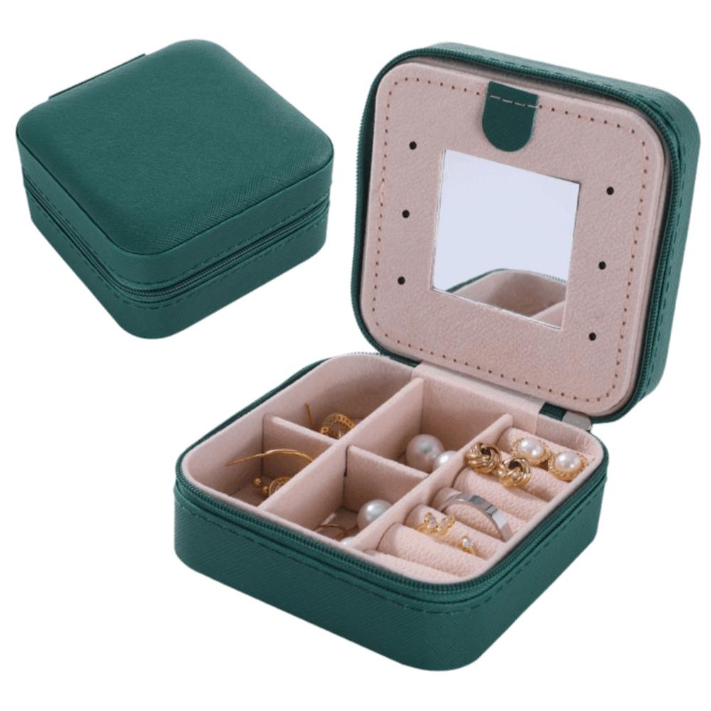 Storage Organizer Waterproof Portable Jewelry Box with Mirror Square Travel Organizer Zippered Closure Necklace Ring Box Travel