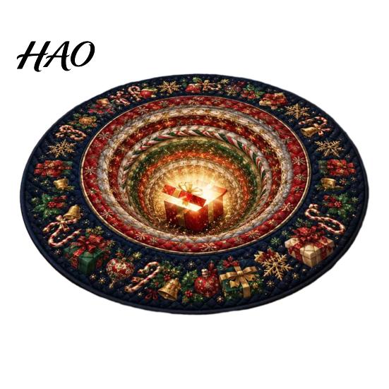 Indoor Festive Area Rug Christmas 3D Rug, Illusion Round Decorative Winter Seasonal Floor Mat, Carpet for Home Living Room Holiday Decoration Decor