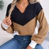 Женский повседневный свитер с лацканами контрастного цвета, вязаный пуловер с длинными рукавами, топ