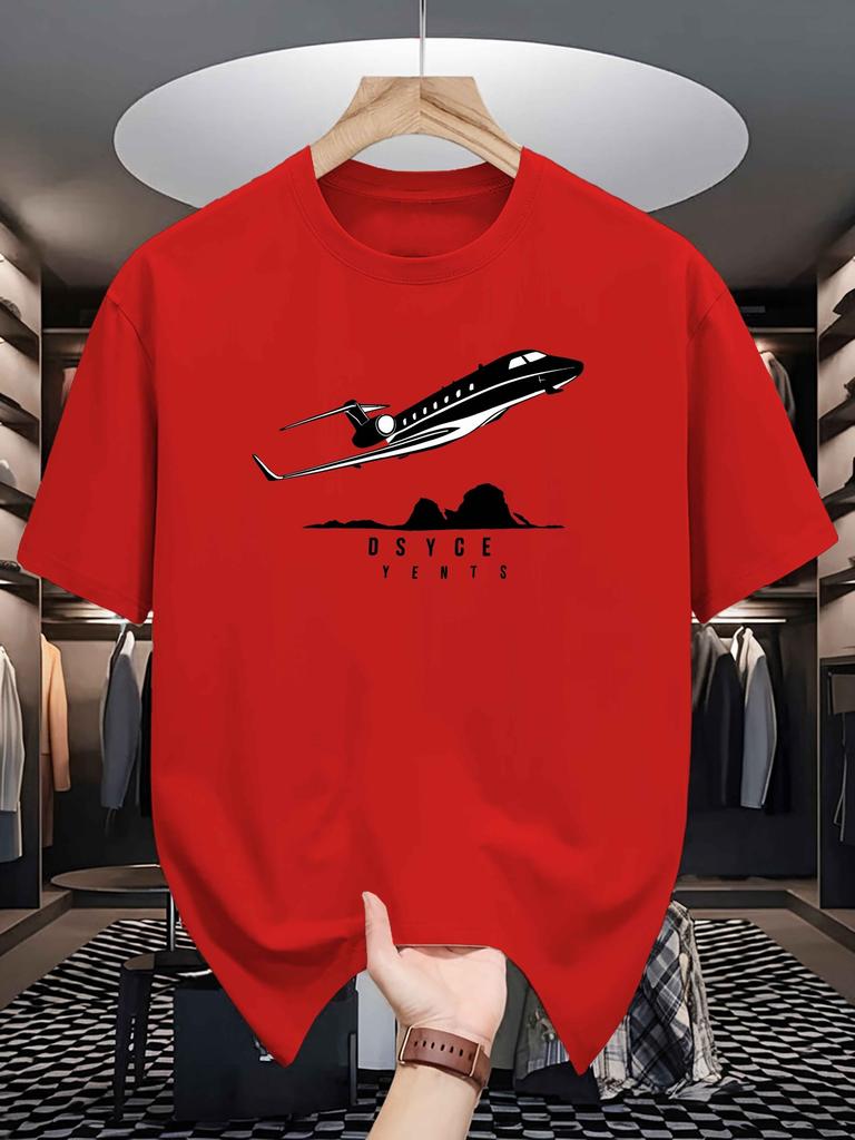 Unisex Crew Neck Tee Luxury Jet Mountain Silhouette Graphic Print Soft Cotton Loose Short Sleeve Summer Casual Male Streetwear Tops