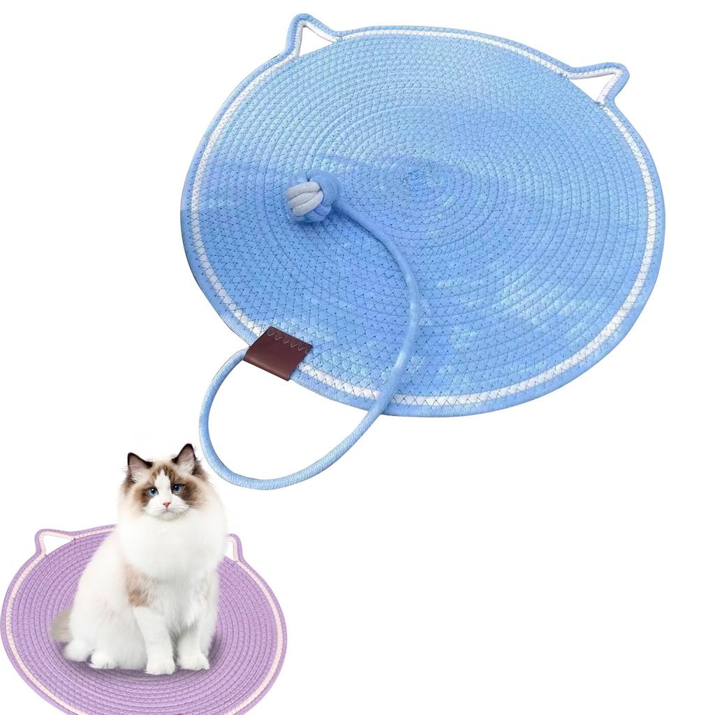 42CM Woven Cat Scratching Pad With Fish Toy, All-Season Pet Resting Mat For Cats