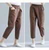 Middle-aged and Elderly Mother's Pants Straight High Waist Solid Color Washed Cotton Linen Casual Women's Eight-point Pants