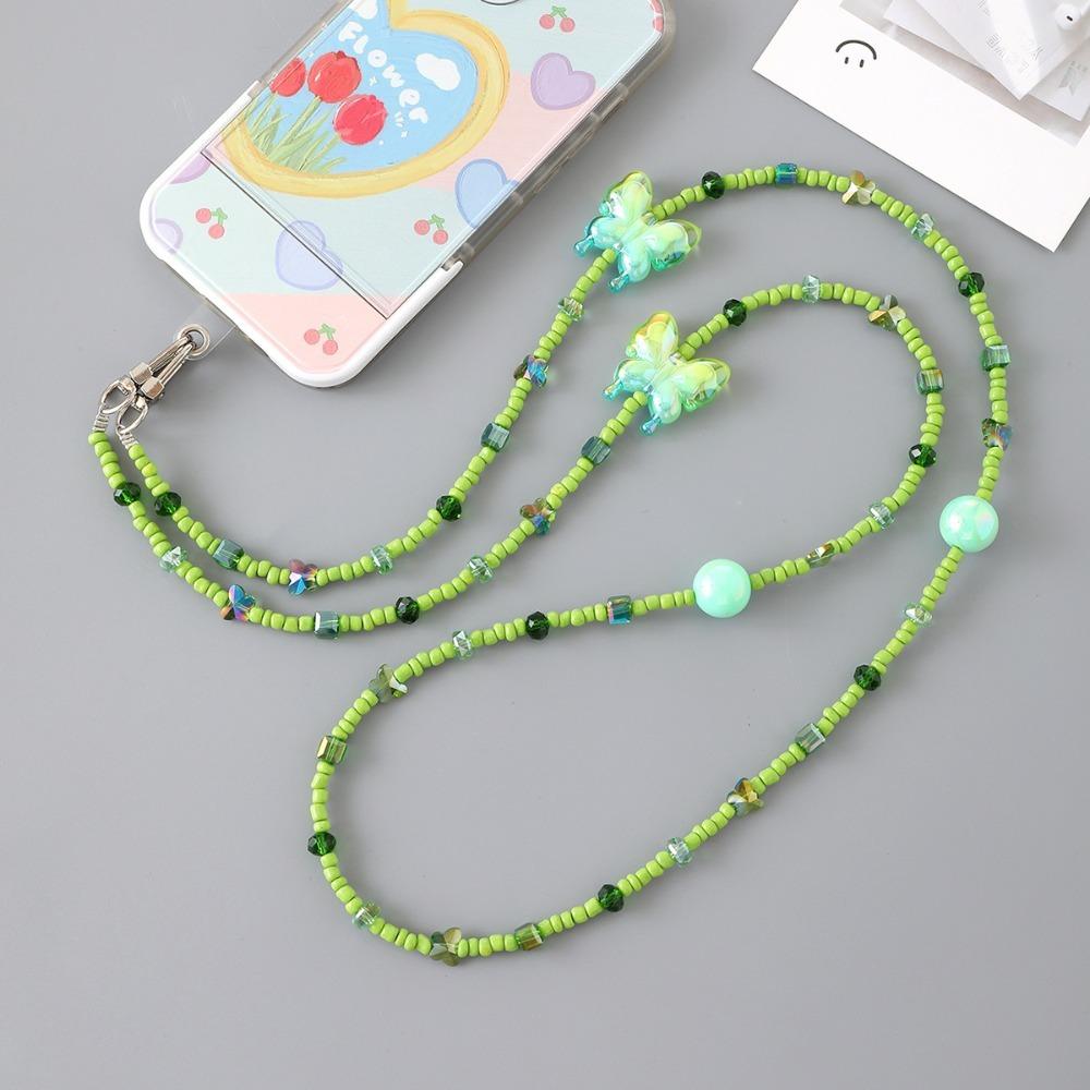 Ремешок для телефона с бусинами против потери, красочный шнурок для мобильного телефона с бабочками, мобильный телефон