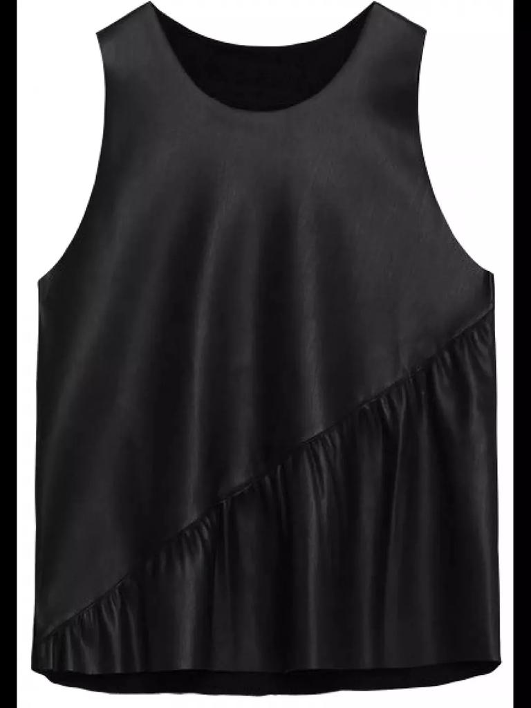 Стильный повседневный топ без рукавов для торжественных случаев черного цвета из натуральной овчины для женщин