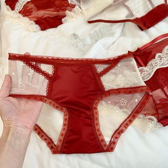 Lace Sexy Panties for Women Low Waist Full Coverage Briefs with Bow Ladies