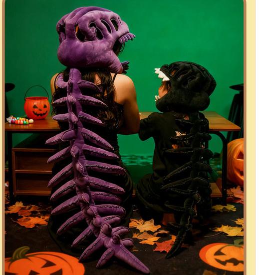 Комплект костюма скелета динозавра Реалистичный плюшевый наряд динозавра с деталями позвоночника Повязка на голову Забавный аксессуар для костюма динозавра