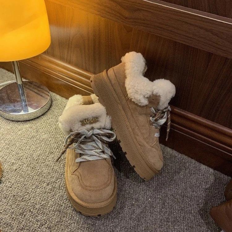 Меховые балетки женские зимние ботинки на платформе замшевые плюшевые хлопковые туфли женские зимние повседневные кроссовки 2025 года тренд теплые Zapatos Mujer