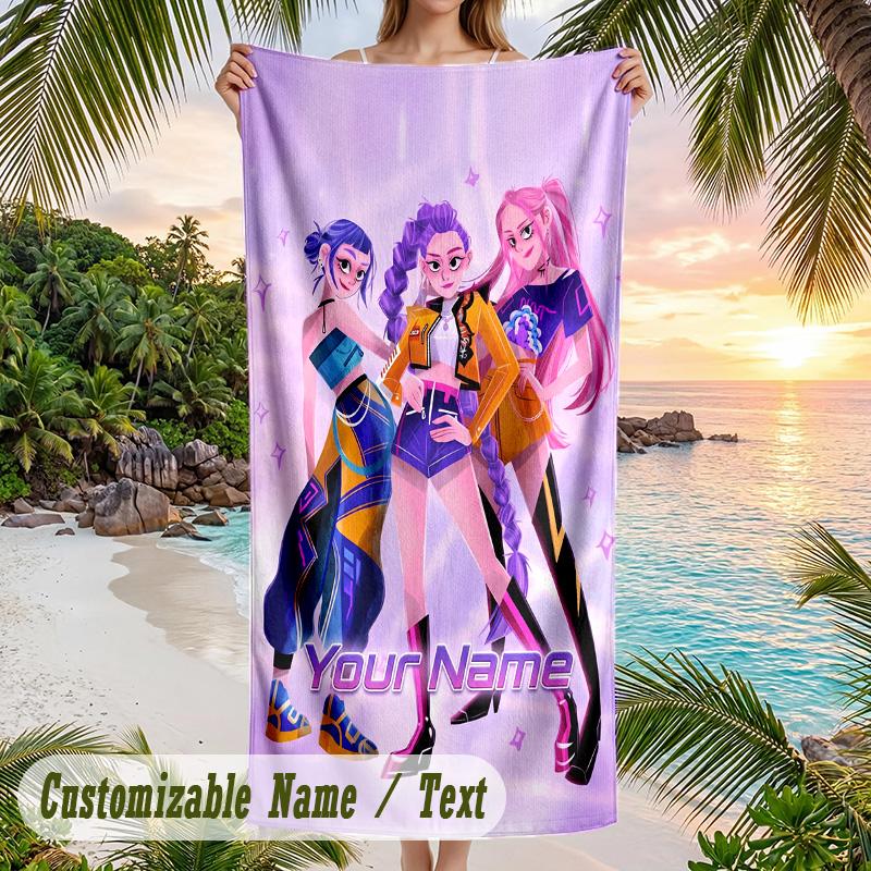 Beach Towel Kpop Demon Hunters Print Custom Name Text Soft Towel for Swimming Pool