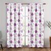 2Pc Cartoon Purple Floral Pattern Printed Curtains, Polyester Fabric, Machine Washable, Suitable For Bedroom And Living Room