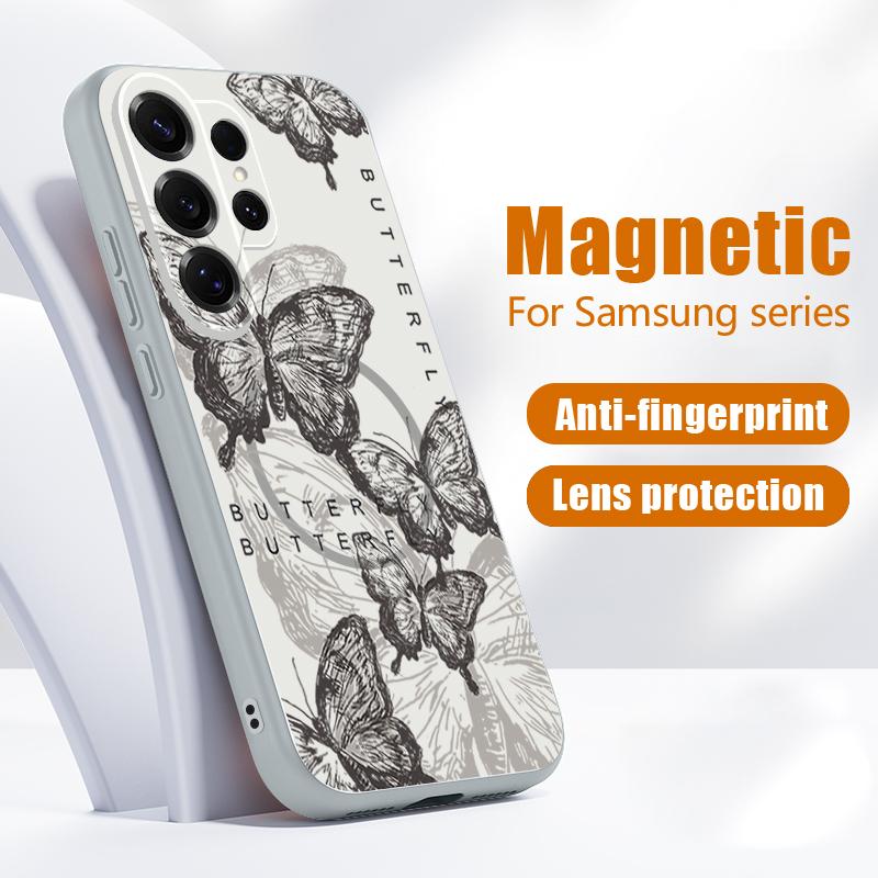 Магнитный чехол для Magsafe для Samsung Galaxy S26 Ultra S25 Edge S24 Plus S23 FE S22 A17 A54 A55 A56 A57 5G с узором «Цветы-бабочки»
