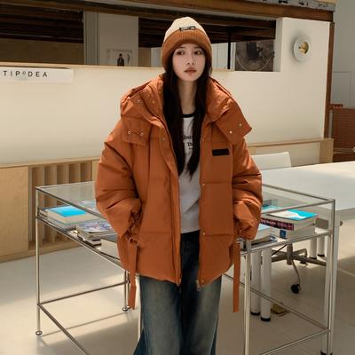 2025 зима новая корейская пуховая куртка женская свободная с капюшоном короткая хлопковая куртка стеганая куртка утолщенный студенческий костюм-хлеб