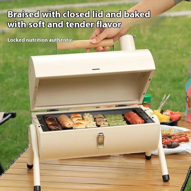 Гриль для барбекю, бытовая жарка и гриль, двухцелевая печь, переносная, для кемпинга, бездымный гриль для барбекю, гриль-гриль