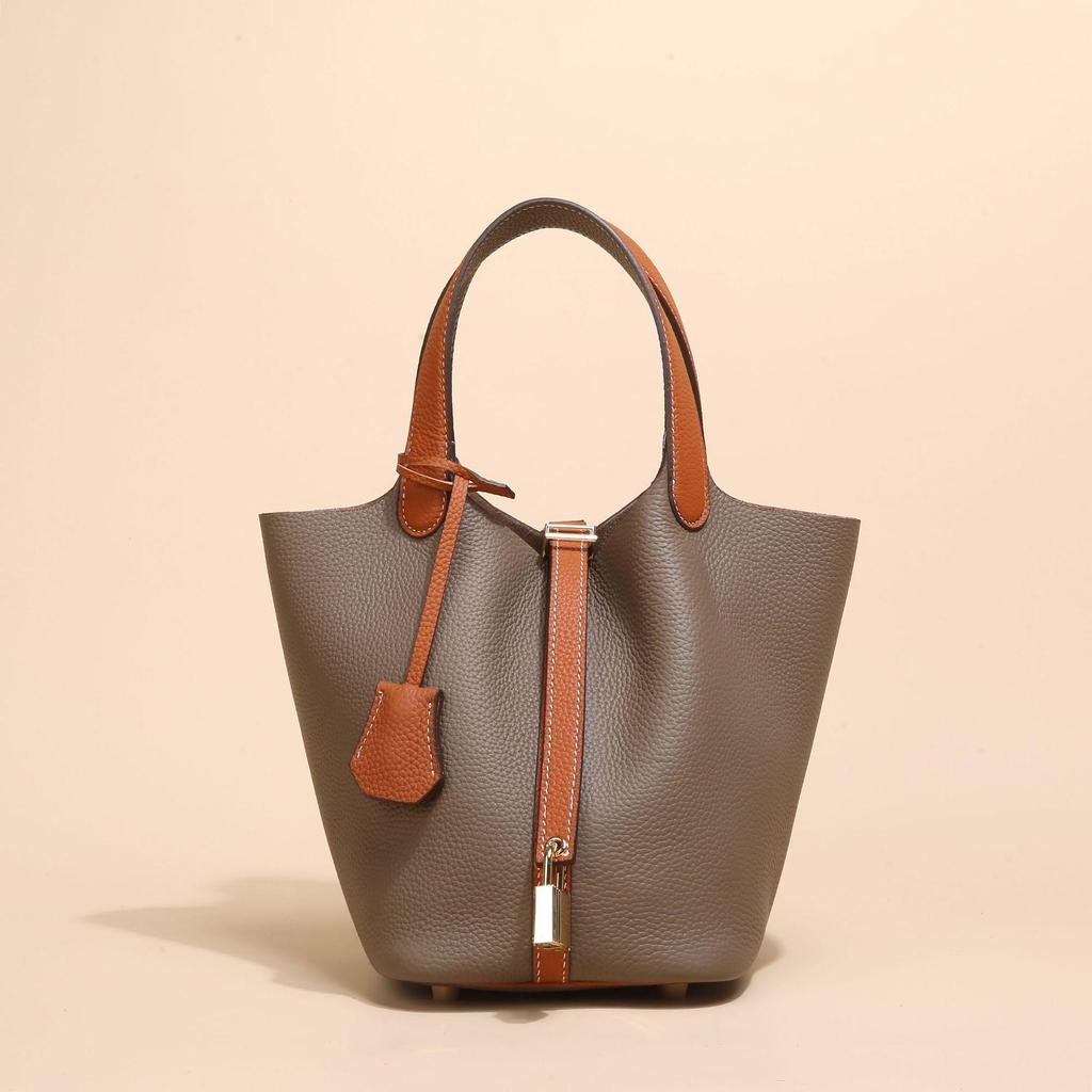 2024 Женская сумка-ведро из натуральной кожи с узором личи - Осенне-зимняя сумка-корзина для овощей